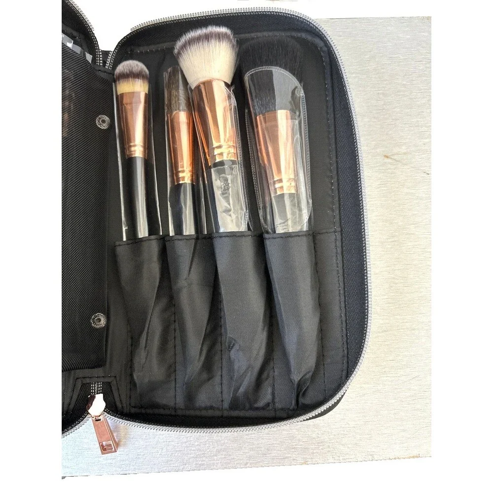 Palmero Makeup Brush Set Full Set 16 Brushes Faux Black Leather Zipper Case NEW
